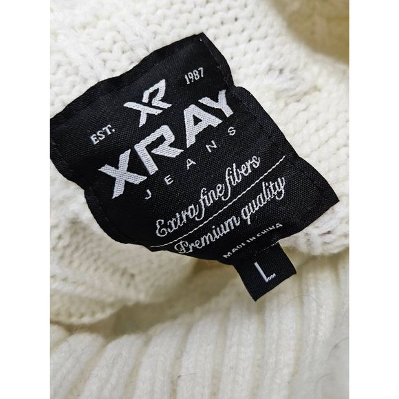 Xray Jeans Off White Cableknit Turtleneck Sweater Large Chunky Fall Winter Cream - Picture 11 of 11